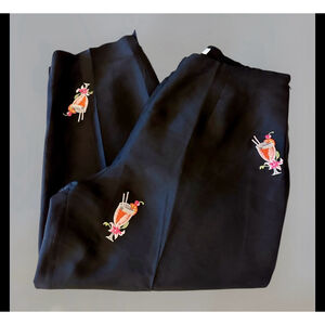 Women SLB Silk Pants Size 16W Black Cocktail Embroidery